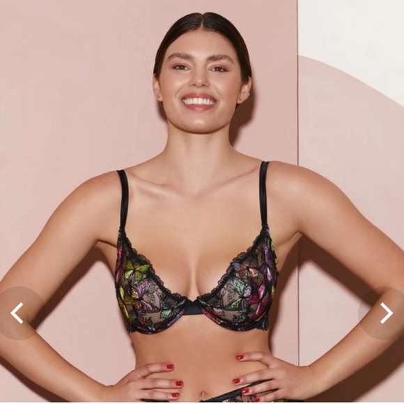 🦋 BUTTERFLY EMBROIDERY PLUNGE DEMI BRA 🦋 🌺💎Fleur du Mal 💎🌺 32DD - Picture 3 of 10